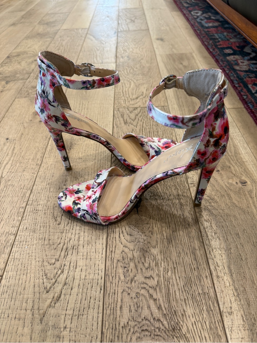 NWOT Angelina Floral Ankle-Strap Stiletto Heels - Patent Floral